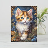 Calico Kitten Winter Loofwerk Frame Feestdagenkaart (Staand voorkant)
