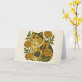 Calico Kitty Cat goudsbloemen Kaart (Gele Bloem)