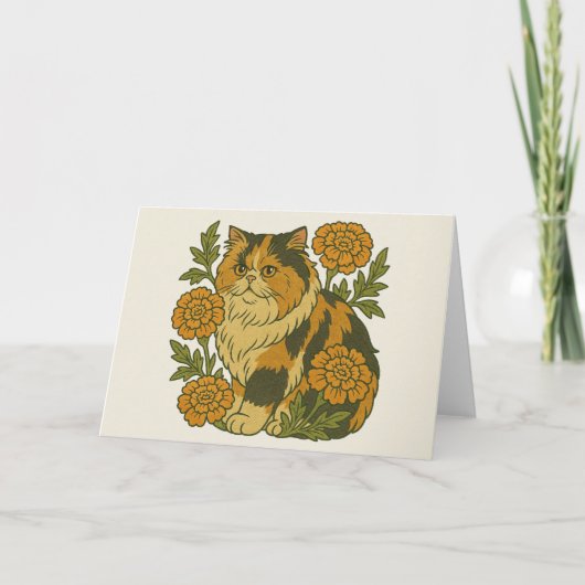 Calico Kitty Cat goudsbloemen Kaart (Voorkant)