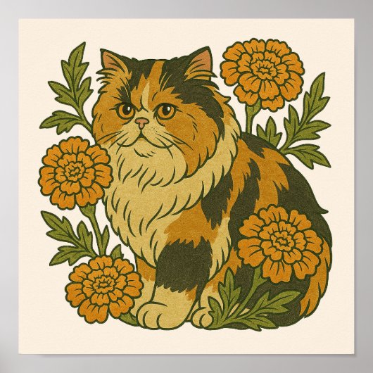 Calico Kitty Cat goudsbloemen Poster (Voorkant)