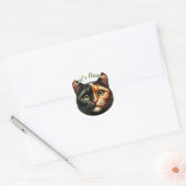  Calico Kortharige Kat plus Naam Ronde Sticker (Envelop)