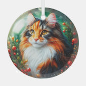 Calico Longhair Cat Glass Ornament (Voorkant)