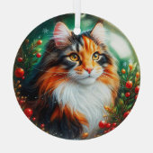 Calico Longhair Cat Glass Ornament (Achterkant)