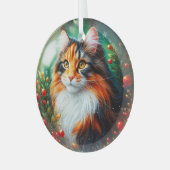 Calico Longhair Cat Glass Ornament (Voorkant links)