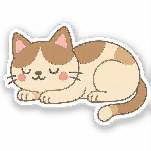 Calico Patch Cat – Cute Sleeping Kitty Sticker (Voorkant)