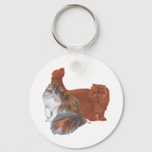 Calico Persian Cat en Red Longhair Cat Sleutelhanger