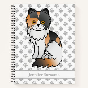 Calico Perzische Cute Cartoon Kat & Aangepaste Tek Notitieboek