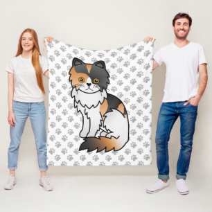 Calico Perzische Mopshond Cute Cartoon Kat & Pootj Fleece Deken