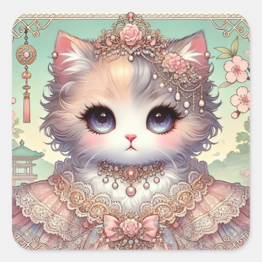 Calico Princess Cat Vierkante Sticker (Voorkant)