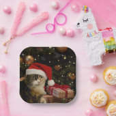 Calico Santa Kitty Paper Plates Papieren Bordje (Feest)