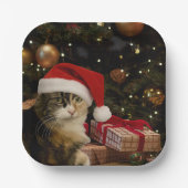 Calico Santa Kitty Paper Plates Papieren Bordje (Voorkant)