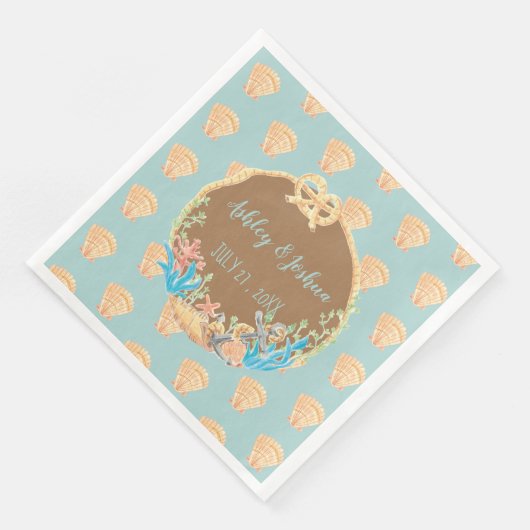 Calico Scallop Blauw Retro Trouwpapier Servetten (Hoek)