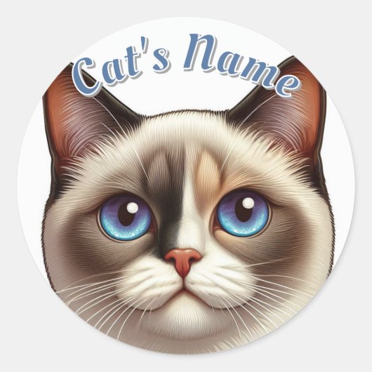  Calico Siamese Kortharige Kat · Voeg een naam toe Ronde Sticker (Voorkant)
