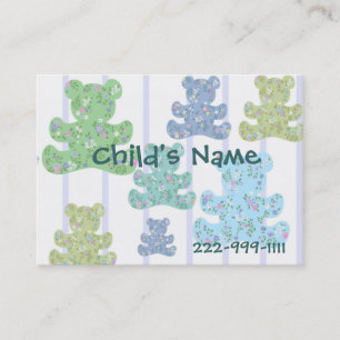 Calico Teddy Bears Children's Calling Card Contactkaartje