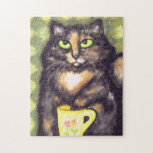 Calico Torti Maine Coon Cat with Tea