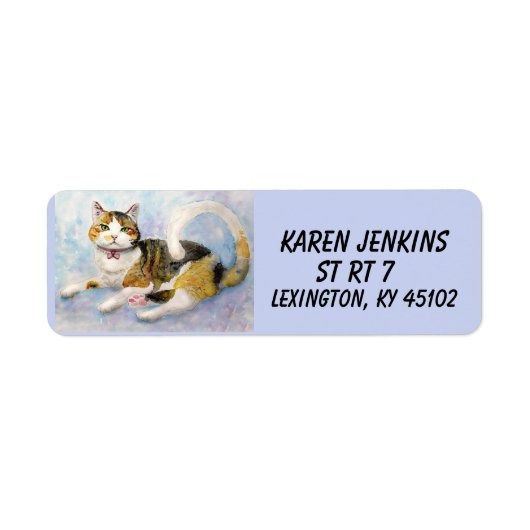 CALICO TORTIE CAT RETOURADRES LABELS (Voorkant)