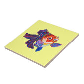Calico Veiltail Goldfish on yellow tiel Tegeltje (Zijkant)