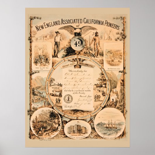 California 1849 Gold Rush Pioneers Souvenir Art Poster (Voorkant)
