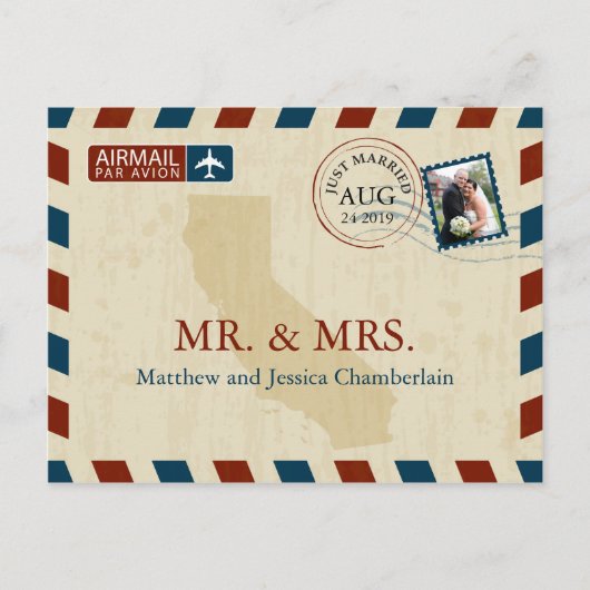 California Airmail | Huwelijk Dank u Briefkaart (Voorkant)