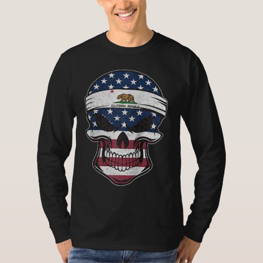 California American Flag Skull  State Flag Califor T-shirt (Voorkant)