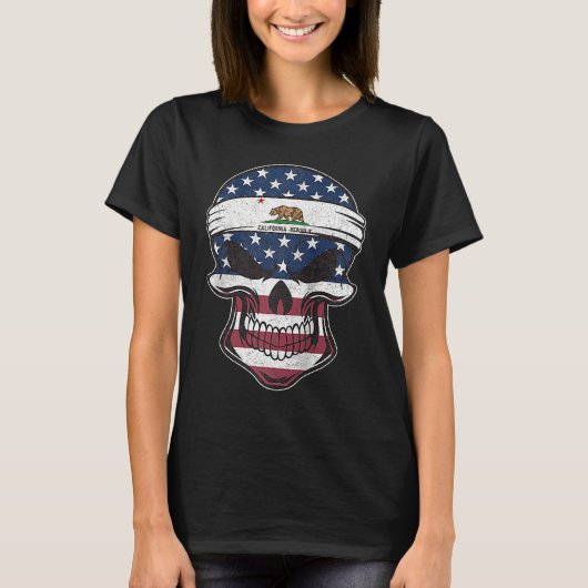 California American Flag Skull  State Flag Califor T-shirt (Voorkant)