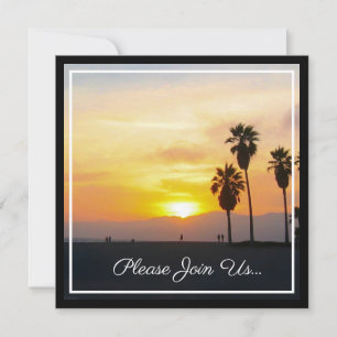 California Beach and Palm Trees Sunset Invitation Kaart