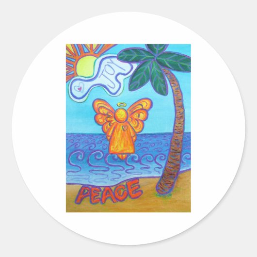 California Beach Angel Ronde Sticker (Voorkant)