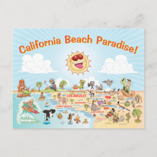 California Beach Paradise Cartoon Briefkaart