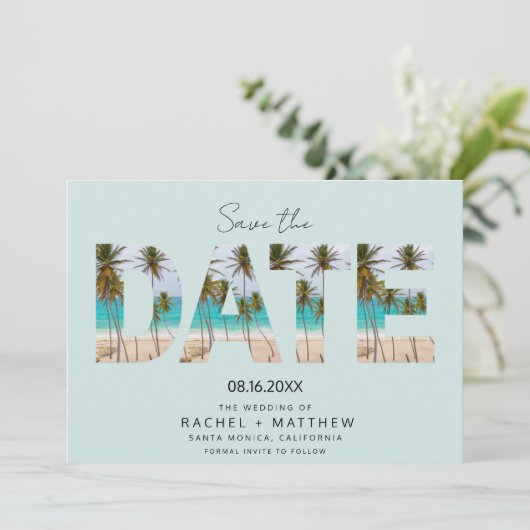 California Beach Photo Wedding Save the Date (Staand voorkant)