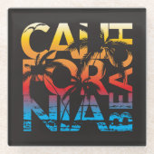 California Beach Poster Glazen Onderzetter (Voorkant)