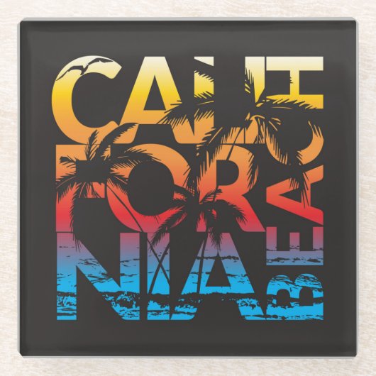 California Beach Poster Glazen Onderzetter (Voorkant)