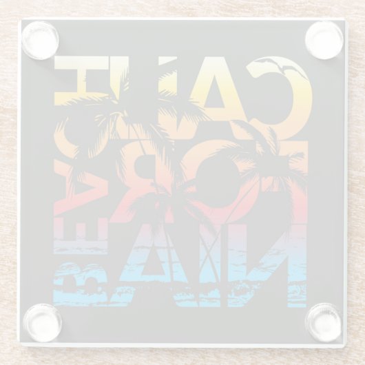 California Beach Poster Glazen Onderzetter (Achterkant)