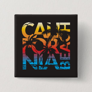 California Beach Poster Vierkante Button 5,1 Cm