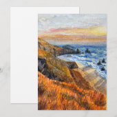 California Beach Sunset Waterverf Wenskaart Bedankkaart (Voorkant / Achterkant)