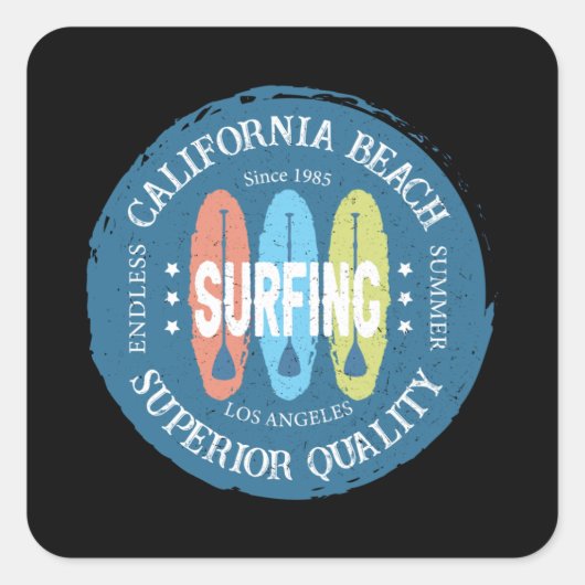 California Beach Surfen Los Angeles Vierkante Sticker (Voorkant)