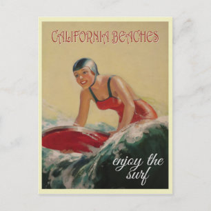 California Beach Vintage Travel Surfer Briefkaart