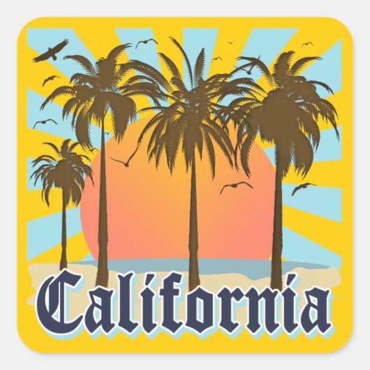 California Beaches Sunset Vierkante Sticker (Voorkant)