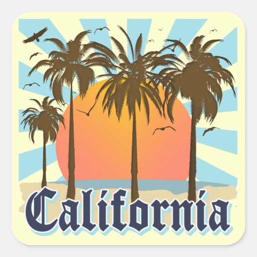 California Beaches Sunset Vierkante Sticker (Voorkant)