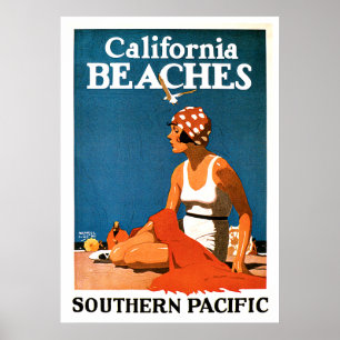 California Beaches Vintage Travel Poster