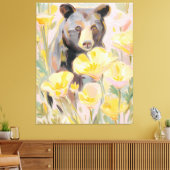 California Bear with Poppies & Wildflowers Art Pri Canvas Afdruk (Insitu (Woonkamer))