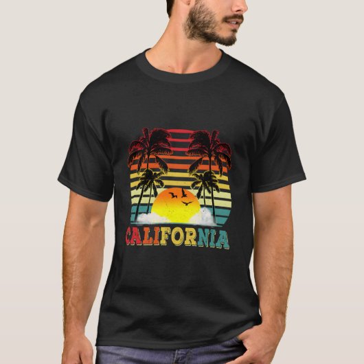 California Ca 70'S Palm Trees Surfing T-shirt (Voorkant)