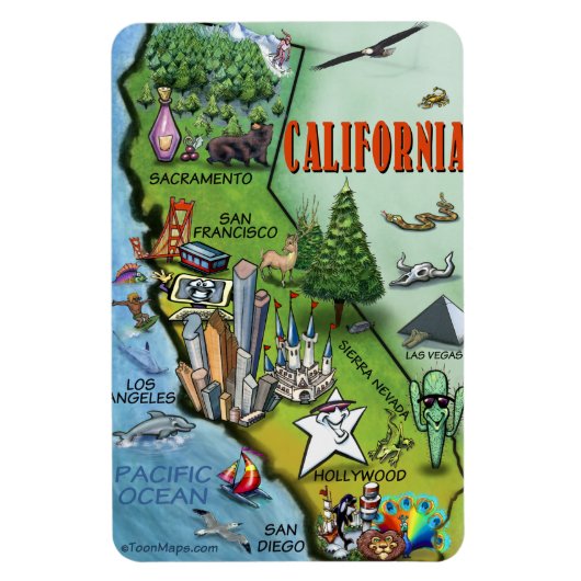 California Cartoon Map Magneet (Verticaal)