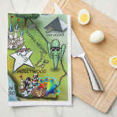 California Cartoon Map Theedoek (Quarter Fold)