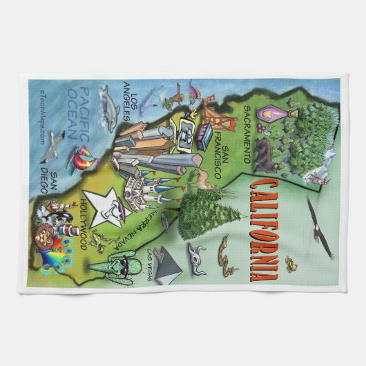 California Cartoon Map Theedoek (Horizontaal)