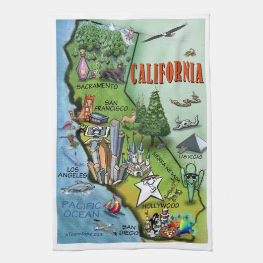 California Cartoon Map Theedoek (Verticaal)