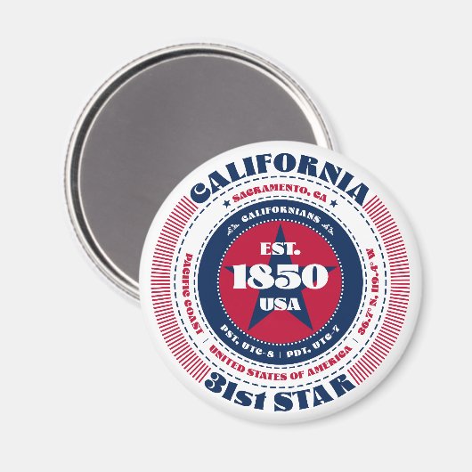 California Circle Typography Souvenir Magnet (Voorkant / Achterkant)