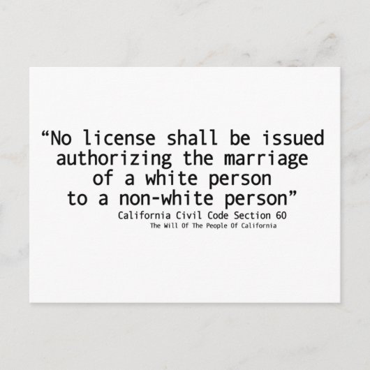 California Civil Code Section 60 Briefkaart Front (Voorkant)