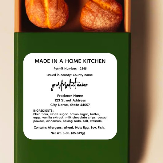 California cottage food wet labels