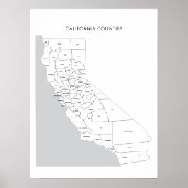 California counties map met provincienamen poster