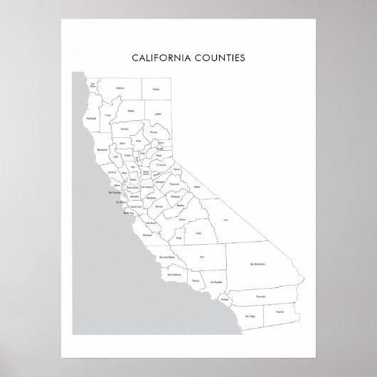 California counties map met provincienamen poster (Voorkant)